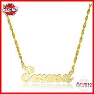 14K Yellow Gold Personalized Name Necklace, Box Chain, Spring Ring Clasp